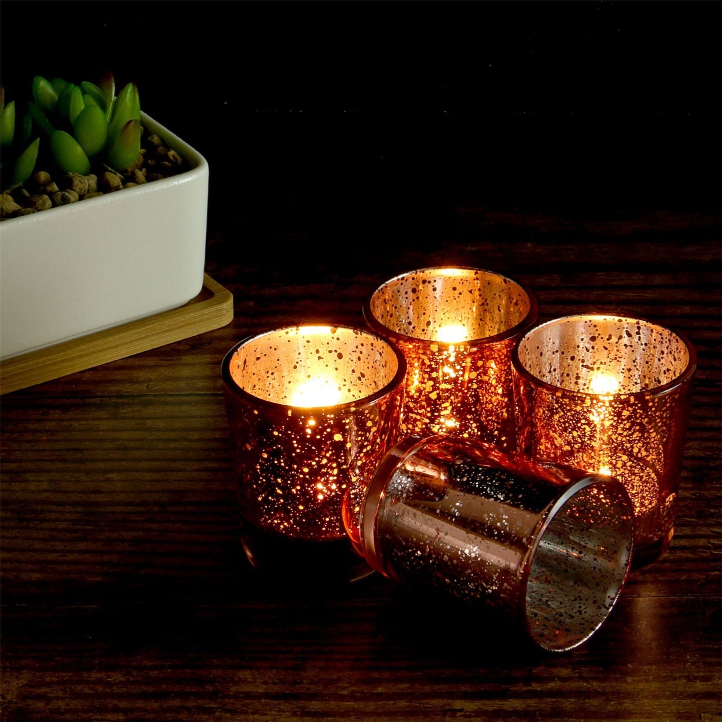 Speckled Tea Light Holders Set of 12 Rose Gold Stylish Glass Candle Holders| M&W