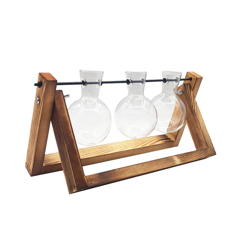 Terrarium Creative Hydroponic Plant Transparent Vase Wooden Frame Vase Decoratio Glass Tabletop Plant Bonsai Decor Flower Vase