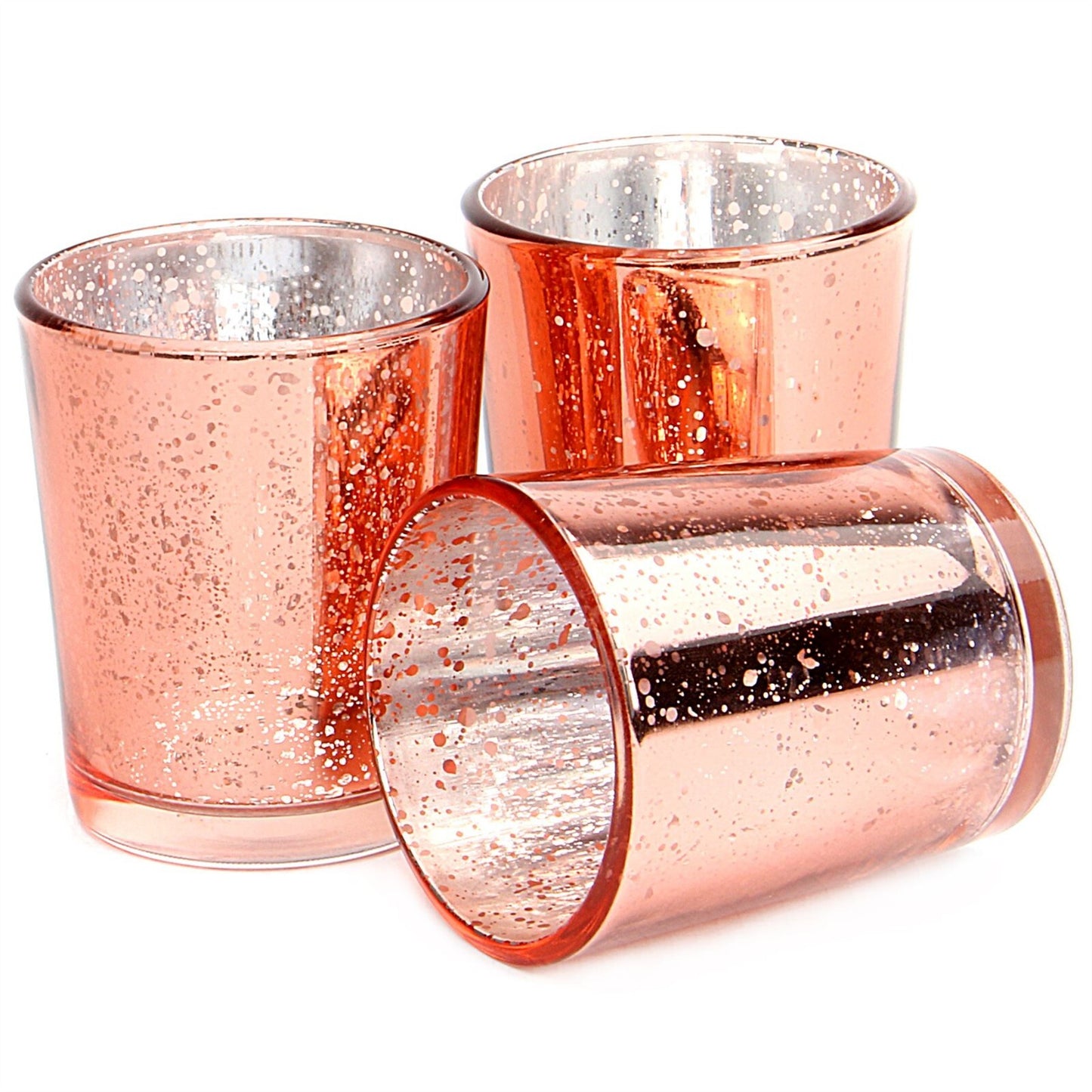 Speckled Tea Light Holders Set of 12 Rose Gold Stylish Glass Candle Holders| M&W