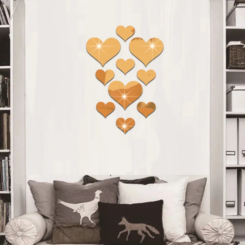 10Pcs/Set Fashion Delicate Acrylic Wall Sticker LOVE Decorative Mirrors Multi-Function Bedroom Living Room Background Wall Decor