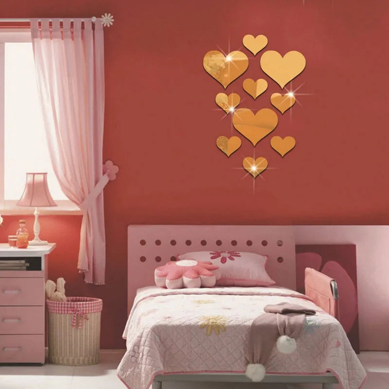 10Pcs/Set Fashion Delicate Acrylic Wall Sticker LOVE Decorative Mirrors Multi-Function Bedroom Living Room Background Wall Decor