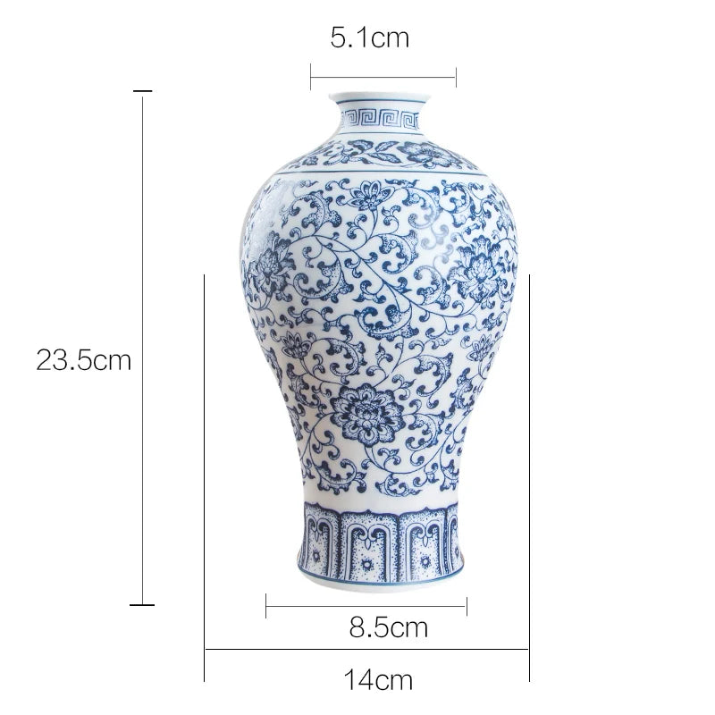 No Glazed Blue and White Porcelain Vases Interlocking Lotus Design Flower Ceramic Vase Home Decoration Jingdezhen Flower Vases