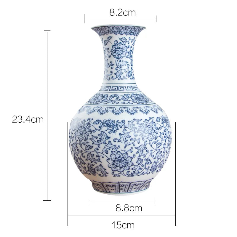 No Glazed Blue and White Porcelain Vases Interlocking Lotus Design Flower Ceramic Vase Home Decoration Jingdezhen Flower Vases