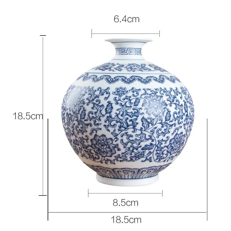 No Glazed Blue and White Porcelain Vases Interlocking Lotus Design Flower Ceramic Vase Home Decoration Jingdezhen Flower Vases