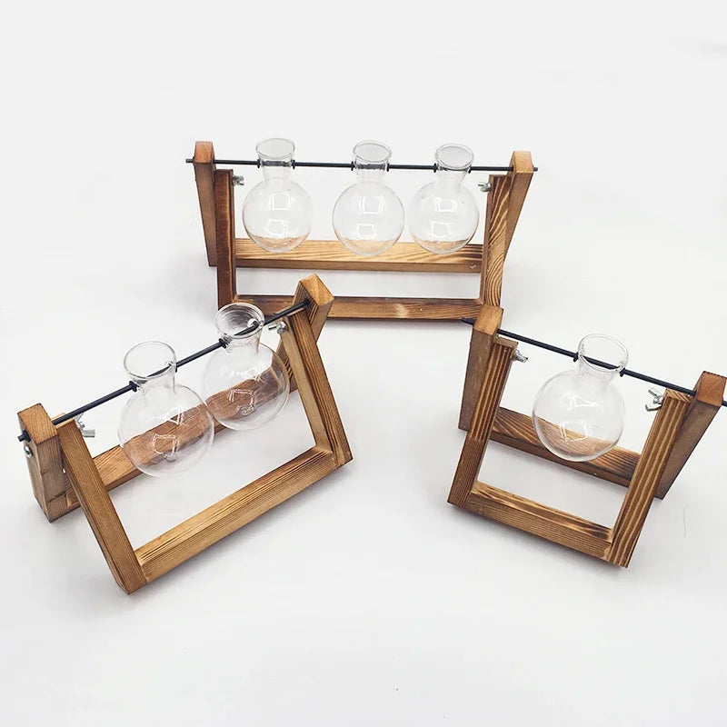 Terrarium Creative Hydroponic Plant Transparent Vase Wooden Frame Vase Decoratio Glass Tabletop Plant Bonsai Decor Flower Vase