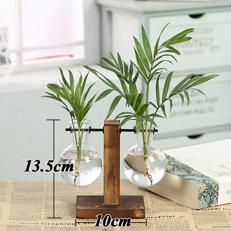 Terrarium Creative Hydroponic Plant Transparent Vase Wooden Frame Vase Decoratio Glass Tabletop Plant Bonsai Decor Flower Vase