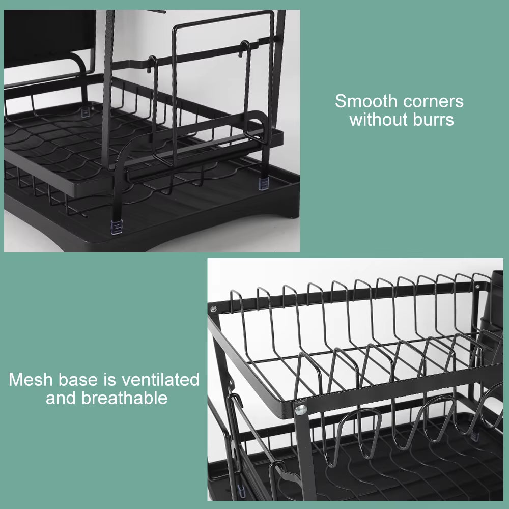 2 Tier Dish Drying Rack Dish Drainer Drying Rack with Drainer and Kitchen Countertop Utensil Holder Dish Drainer for Dish&Cup