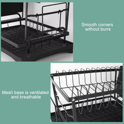 2 Tier Dish Drying Rack Dish Drainer Drying Rack with Drainer and Kitchen Countertop Utensil Holder Dish Drainer for Dish&Cup