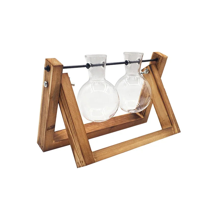 Terrarium Creative Hydroponic Plant Transparent Vase Wooden Frame Vase Decoratio Glass Tabletop Plant Bonsai Decor Flower Vase