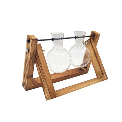 Terrarium Creative Hydroponic Plant Transparent Vase Wooden Frame Vase Decoratio Glass Tabletop Plant Bonsai Decor Flower Vase