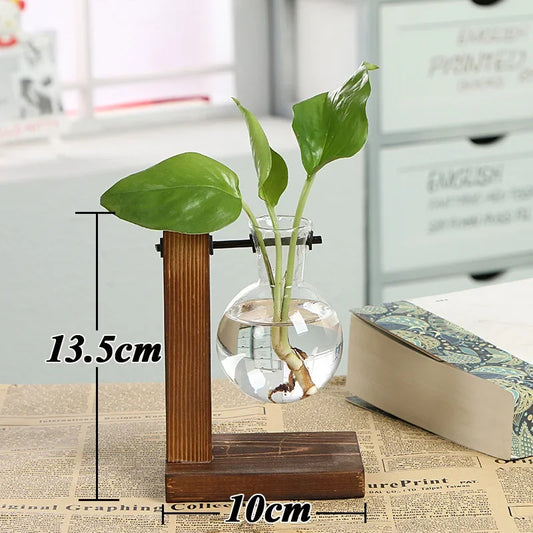 Terrarium Creative Hydroponic Plant Transparent Vase Wooden Frame Vase Decoratio Glass Tabletop Plant Bonsai Decor Flower Vase