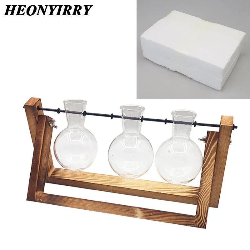 Terrarium Creative Hydroponic Plant Transparent Vase Wooden Frame Vase Decoratio Glass Tabletop Plant Bonsai Decor Flower Vase