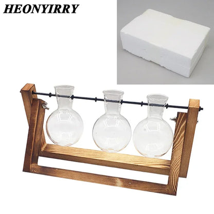 Terrarium Creative Hydroponic Plant Transparent Vase Wooden Frame Vase Decoratio Glass Tabletop Plant Bonsai Decor Flower Vase