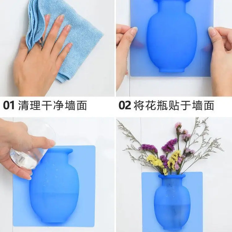 Creative Magic Vase Soft Wall Hanging Vase Bathroom Wall Vase Refrigerator Decal Bottle Water Culture Flower Silicone Vase