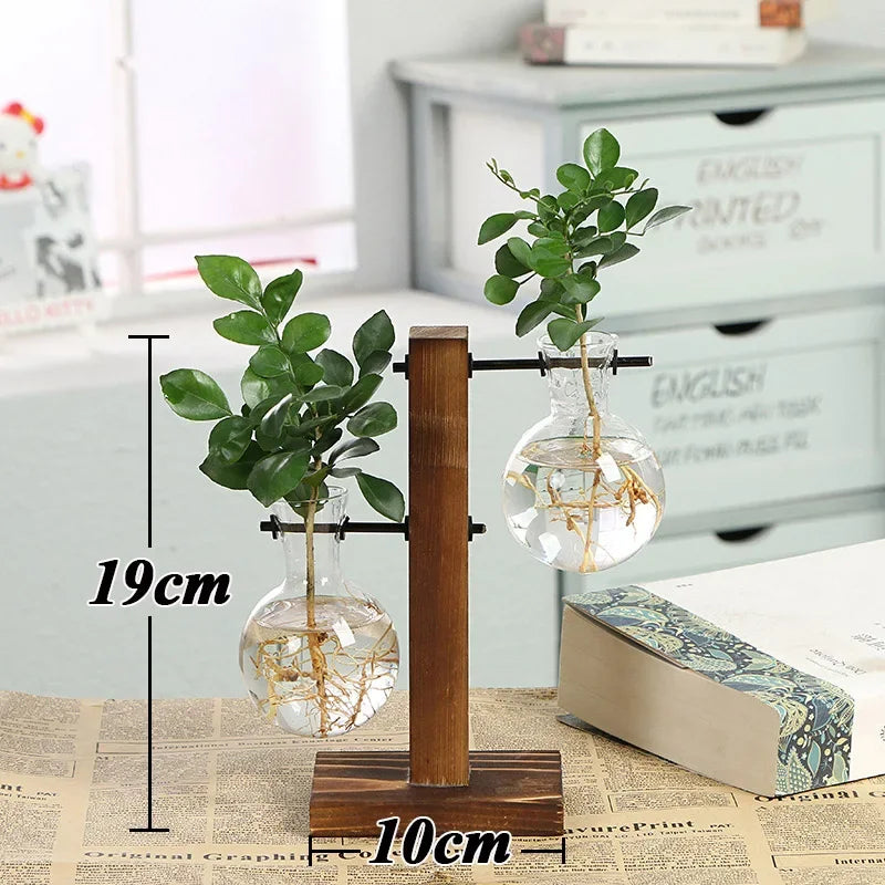 Terrarium Creative Hydroponic Plant Transparent Vase Wooden Frame Vase Decoratio Glass Tabletop Plant Bonsai Decor Flower Vase