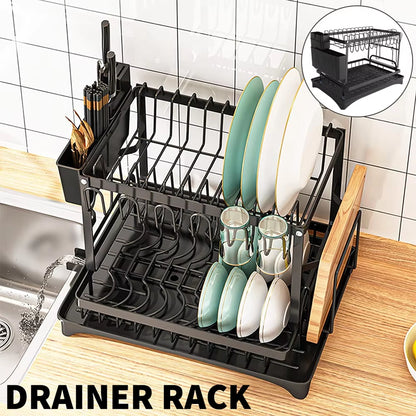 2 Tier Dish Drying Rack Dish Drainer Drying Rack with Drainer and Kitchen Countertop Utensil Holder Dish Drainer for Dish&Cup