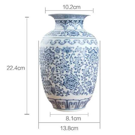 No Glazed Blue and White Porcelain Vases Interlocking Lotus Design Flower Ceramic Vase Home Decoration Jingdezhen Flower Vases