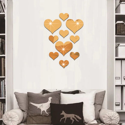 10Pcs/Set Fashion Delicate Acrylic Wall Sticker LOVE Decorative Mirrors Multi-Function Bedroom Living Room Background Wall Decor