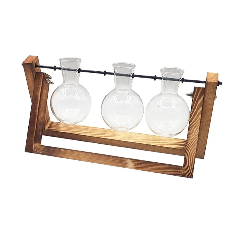 Terrarium Creative Hydroponic Plant Transparent Vase Wooden Frame Vase Decoratio Glass Tabletop Plant Bonsai Decor Flower Vase