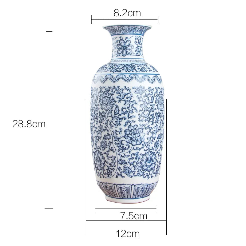 No Glazed Blue and White Porcelain Vases Interlocking Lotus Design Flower Ceramic Vase Home Decoration Jingdezhen Flower Vases