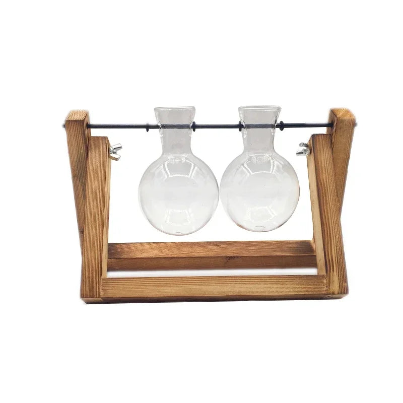 Terrarium Creative Hydroponic Plant Transparent Vase Wooden Frame Vase Decoratio Glass Tabletop Plant Bonsai Decor Flower Vase