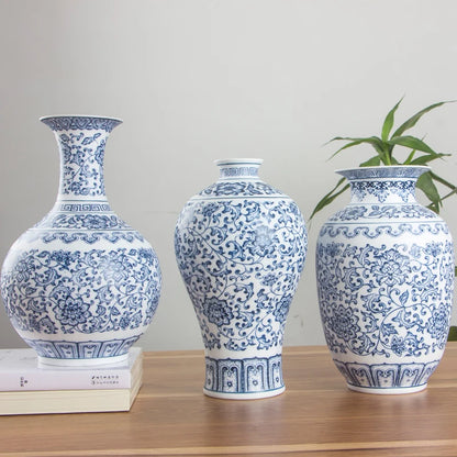 No Glazed Blue and White Porcelain Vases Interlocking Lotus Design Flower Ceramic Vase Home Decoration Jingdezhen Flower Vases