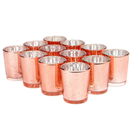 Speckled Tea Light Holders Set of 12 Rose Gold Stylish Glass Candle Holders| M&W