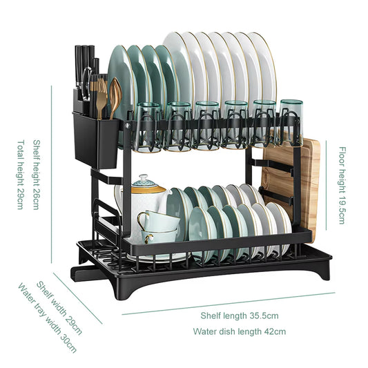 2 Tier Dish Drying Rack Dish Drainer Drying Rack with Drainer and Kitchen Countertop Utensil Holder Dish Drainer for Dish&Cup